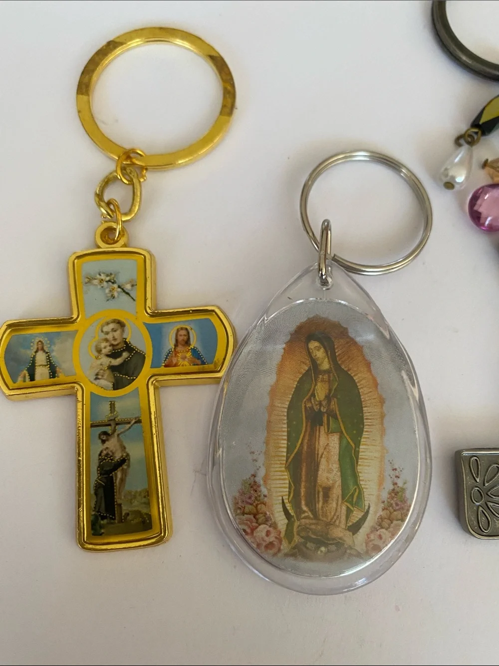Religious Keychain Trio - Gold, Clear, Antique Silver